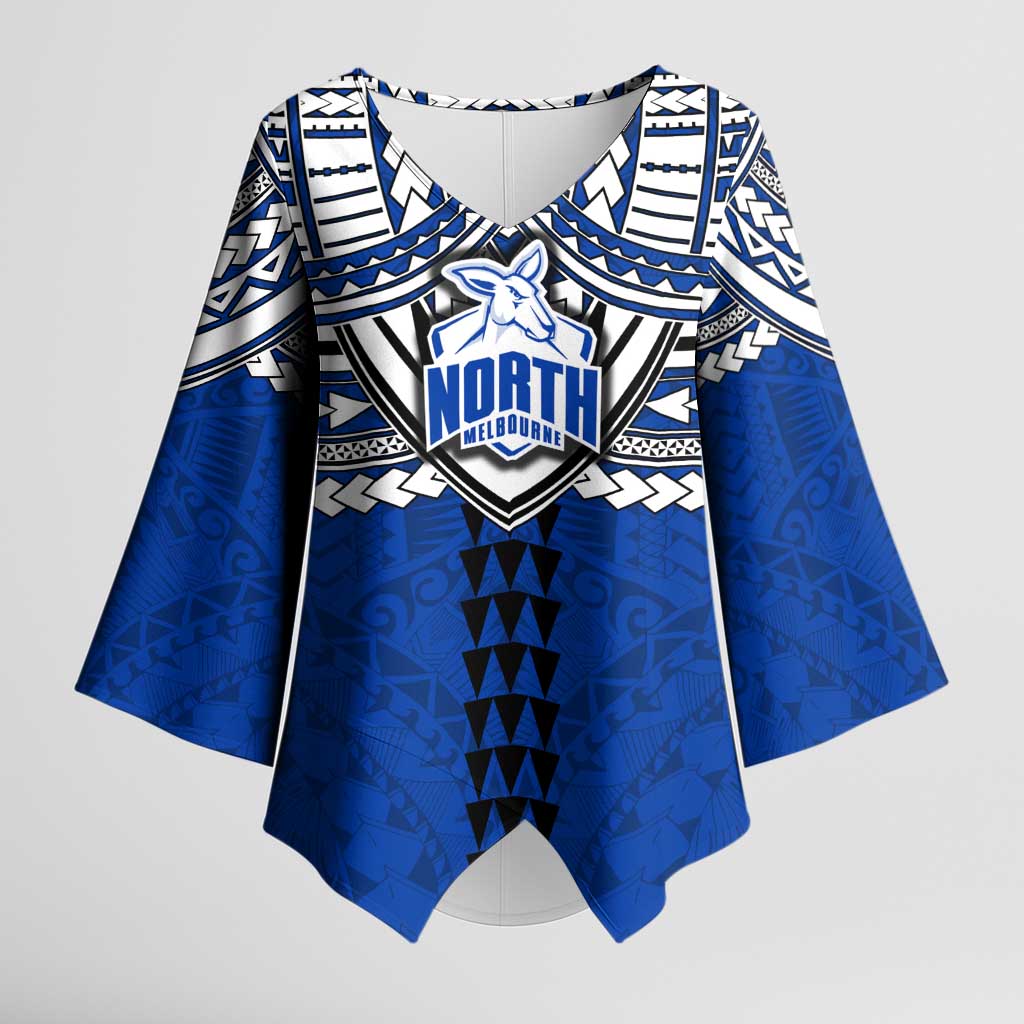Personalized North Melbourne Kangaroos Kimono Sleeve Blouse Polynesian Tribal Pattern Heritage Football