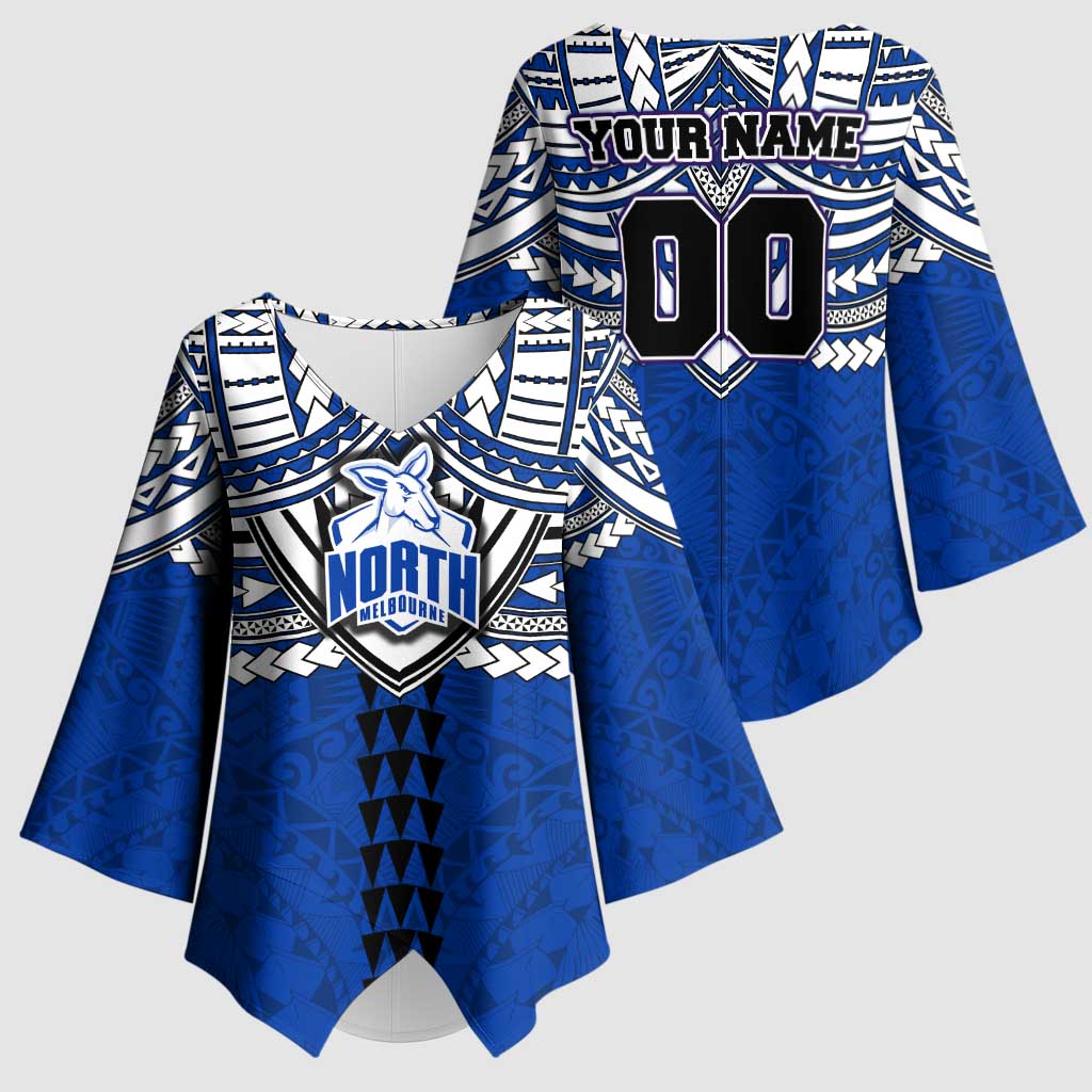 Personalized North Melbourne Kangaroos Kimono Sleeve Blouse Polynesian Tribal Pattern Heritage Football
