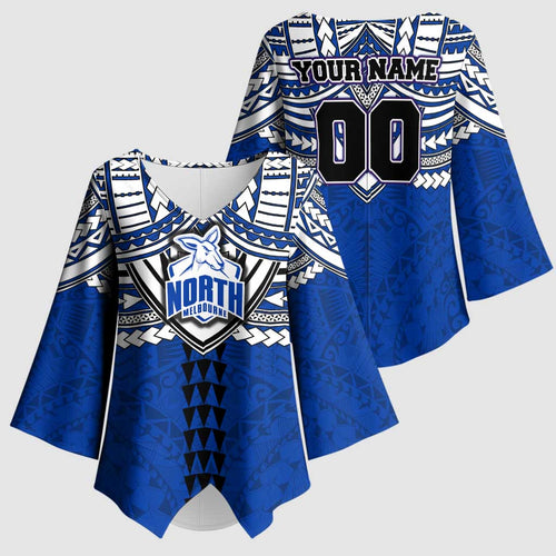 Personalized North Melbourne Kangaroos Kimono Sleeve Blouse Polynesian Tribal Pattern Heritage Football