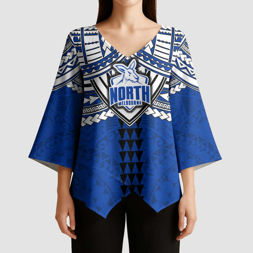 Personalized North Melbourne Kangaroos Kimono Sleeve Blouse Polynesian Tribal Pattern Heritage Football