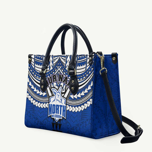 Personalized North Melbourne Kangaroos Leather Bag Polynesian Tribal Pattern Heritage Football