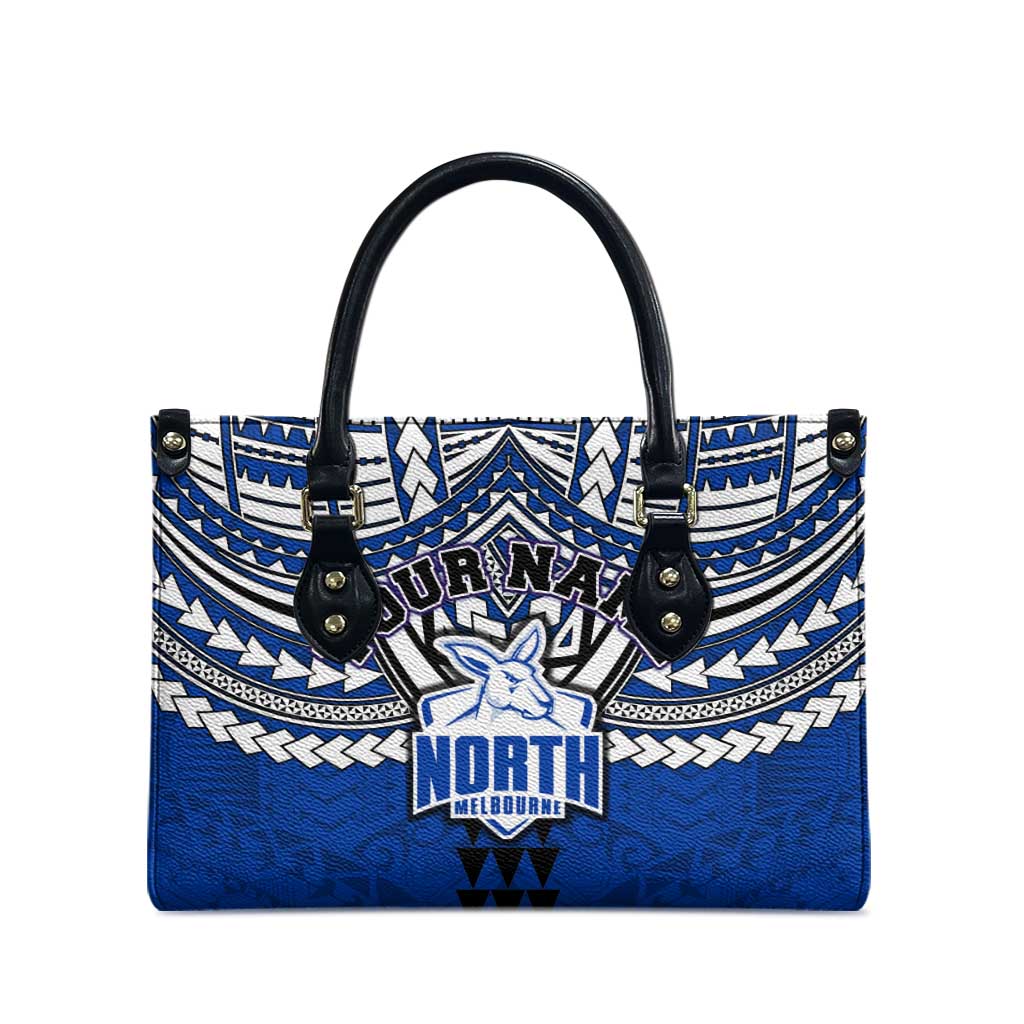 Personalized North Melbourne Kangaroos Leather Bag Polynesian Tribal Pattern Heritage Football