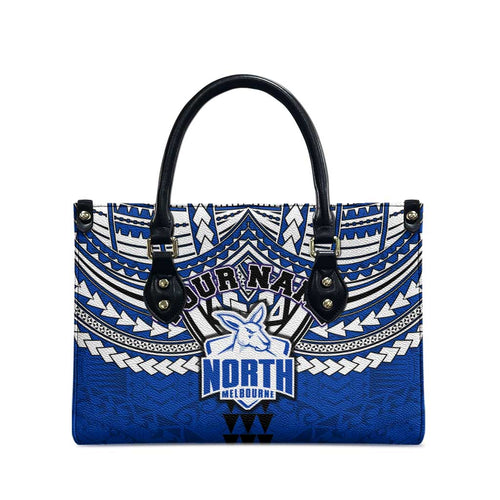 Personalized North Melbourne Kangaroos Leather Bag Polynesian Tribal Pattern Heritage Football