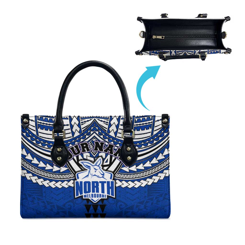 Personalized North Melbourne Kangaroos Leather Bag Polynesian Tribal Pattern Heritage Football