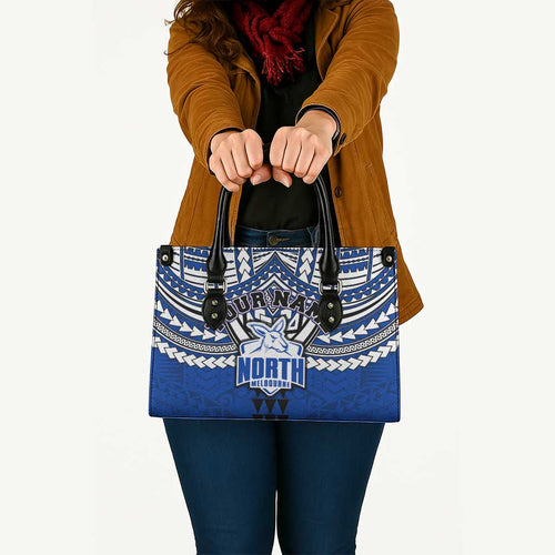 Personalized North Melbourne Kangaroos Leather Bag Polynesian Tribal Pattern Heritage Football
