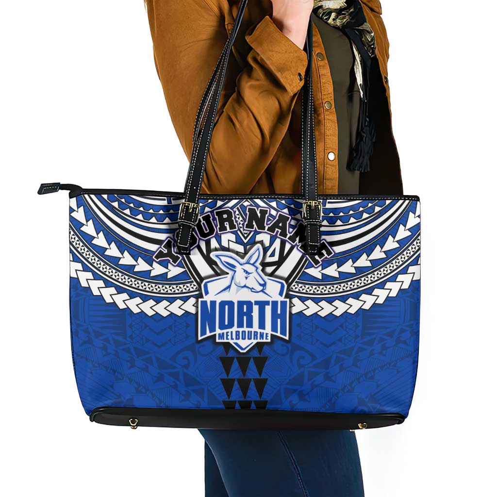 Personalized North Melbourne Kangaroos Leather Tote Bag Polynesian Tribal Pattern Heritage Football