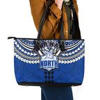 Personalized North Melbourne Kangaroos Leather Tote Bag Polynesian Tribal Pattern Heritage Football