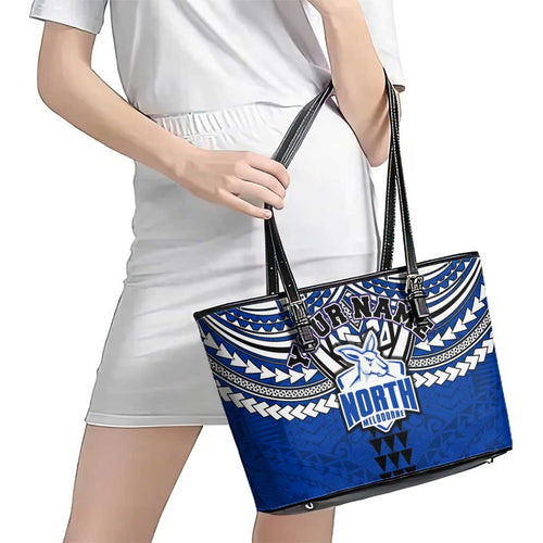 Personalized North Melbourne Kangaroos Leather Tote Bag Polynesian Tribal Pattern Heritage Football