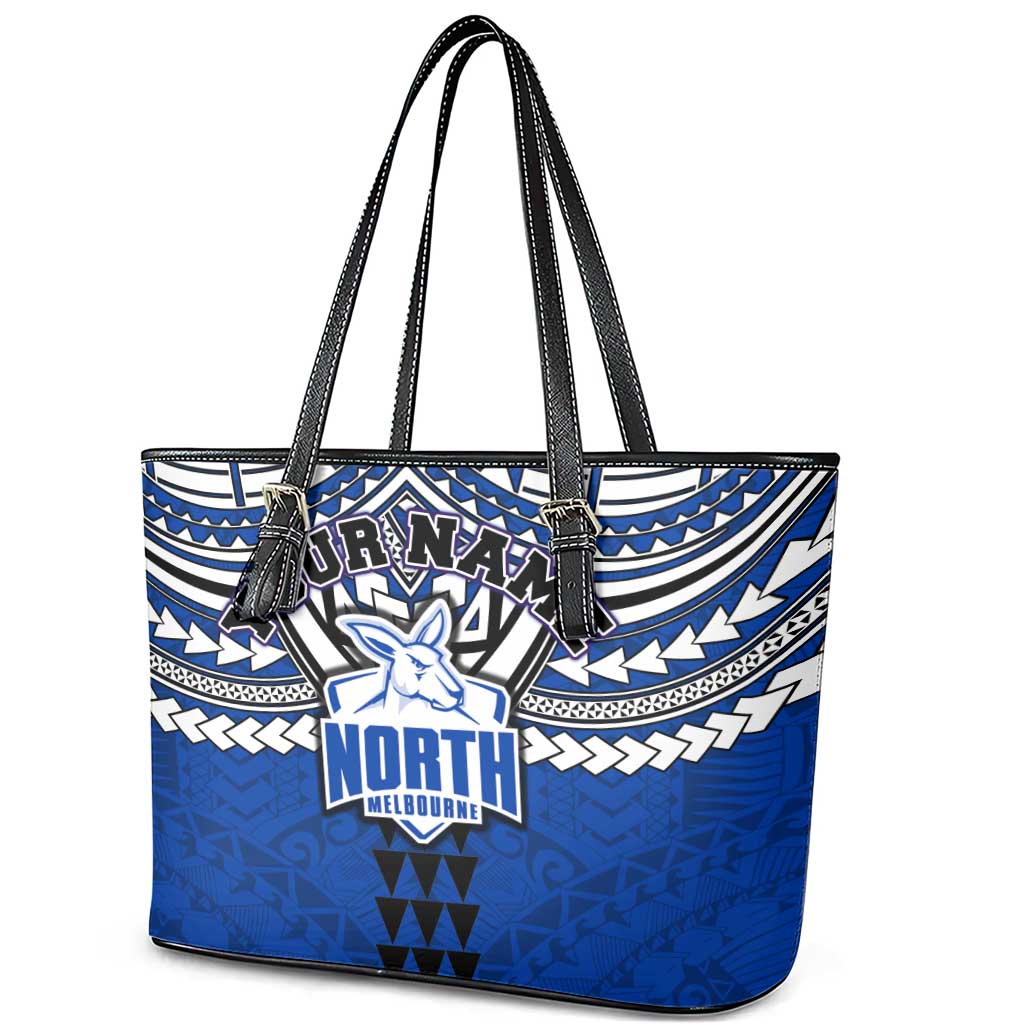 Personalized North Melbourne Kangaroos Leather Tote Bag Polynesian Tribal Pattern Heritage Football