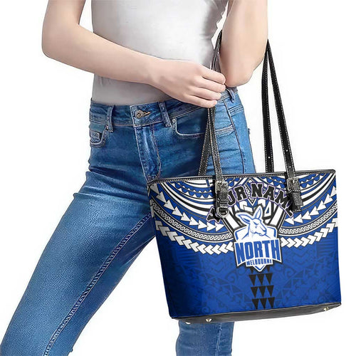 Personalized North Melbourne Kangaroos Leather Tote Bag Polynesian Tribal Pattern Heritage Football