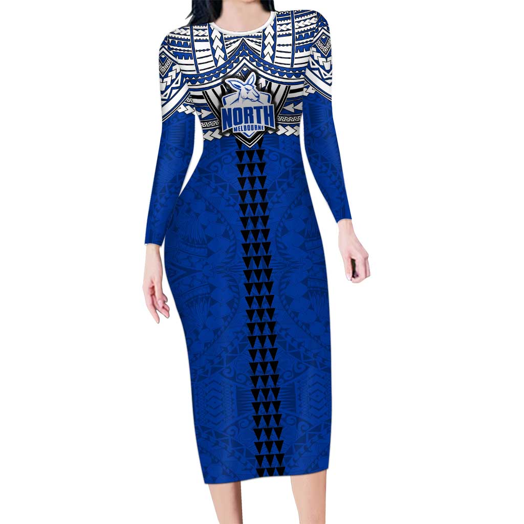 Personalized North Melbourne Kangaroos Long Sleeve Bodycon Dress Polynesian Tribal Pattern Heritage Football