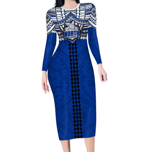 Personalized North Melbourne Kangaroos Long Sleeve Bodycon Dress Polynesian Tribal Pattern Heritage Football