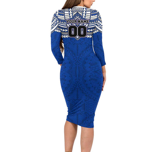 Personalized North Melbourne Kangaroos Long Sleeve Bodycon Dress Polynesian Tribal Pattern Heritage Football