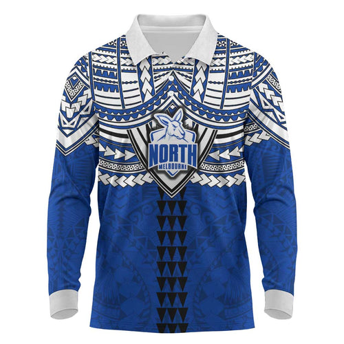 Personalized North Melbourne Kangaroos Long Sleeve Polo Shirt Polynesian Tribal Pattern Heritage Football