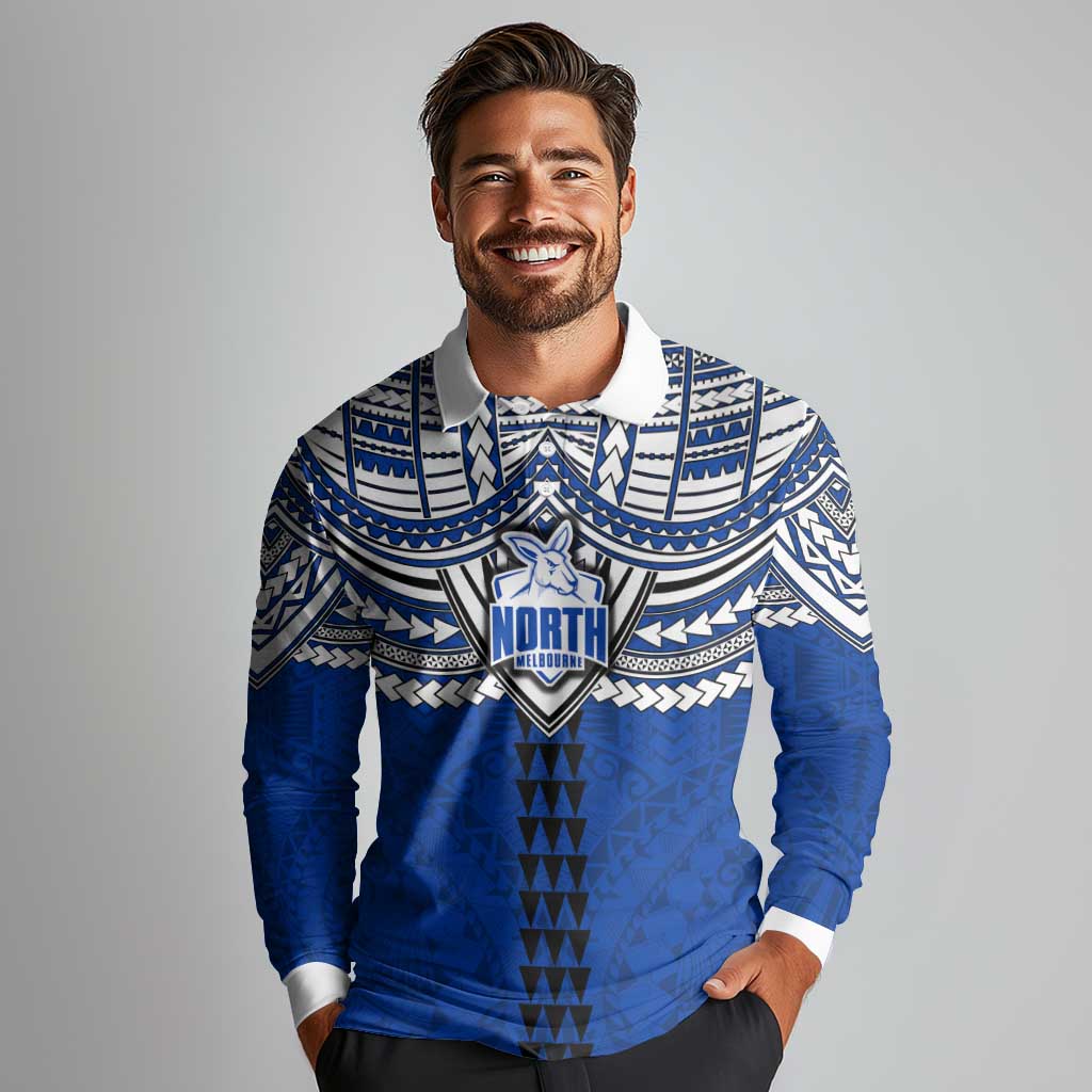 Personalized North Melbourne Kangaroos Long Sleeve Polo Shirt Polynesian Tribal Pattern Heritage Football