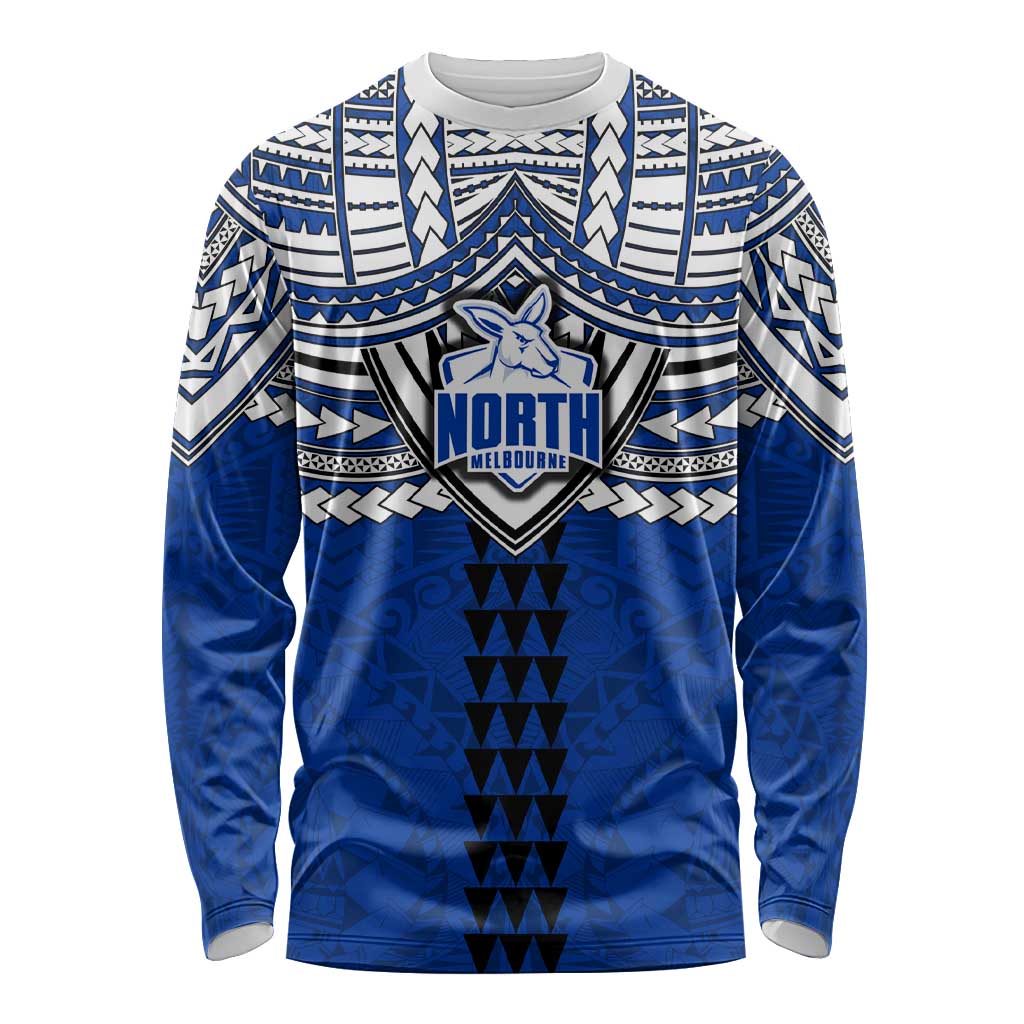 Personalized North Melbourne Kangaroos Long Sleeve Shirt Polynesian Tribal Pattern Heritage Football