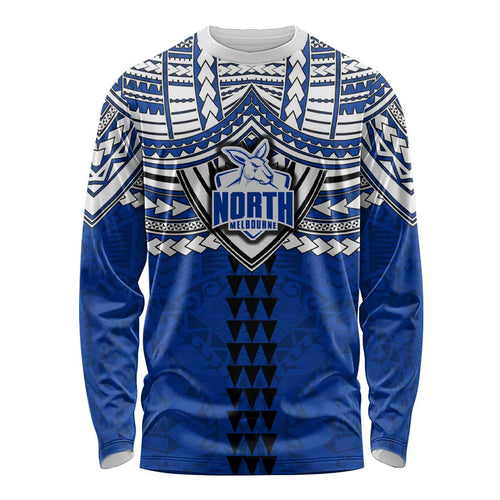 Personalized North Melbourne Kangaroos Long Sleeve Shirt Polynesian Tribal Pattern Heritage Football