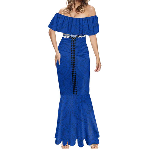 Personalized North Melbourne Kangaroos Mermaid Dress Polynesian Tribal Pattern Heritage Football