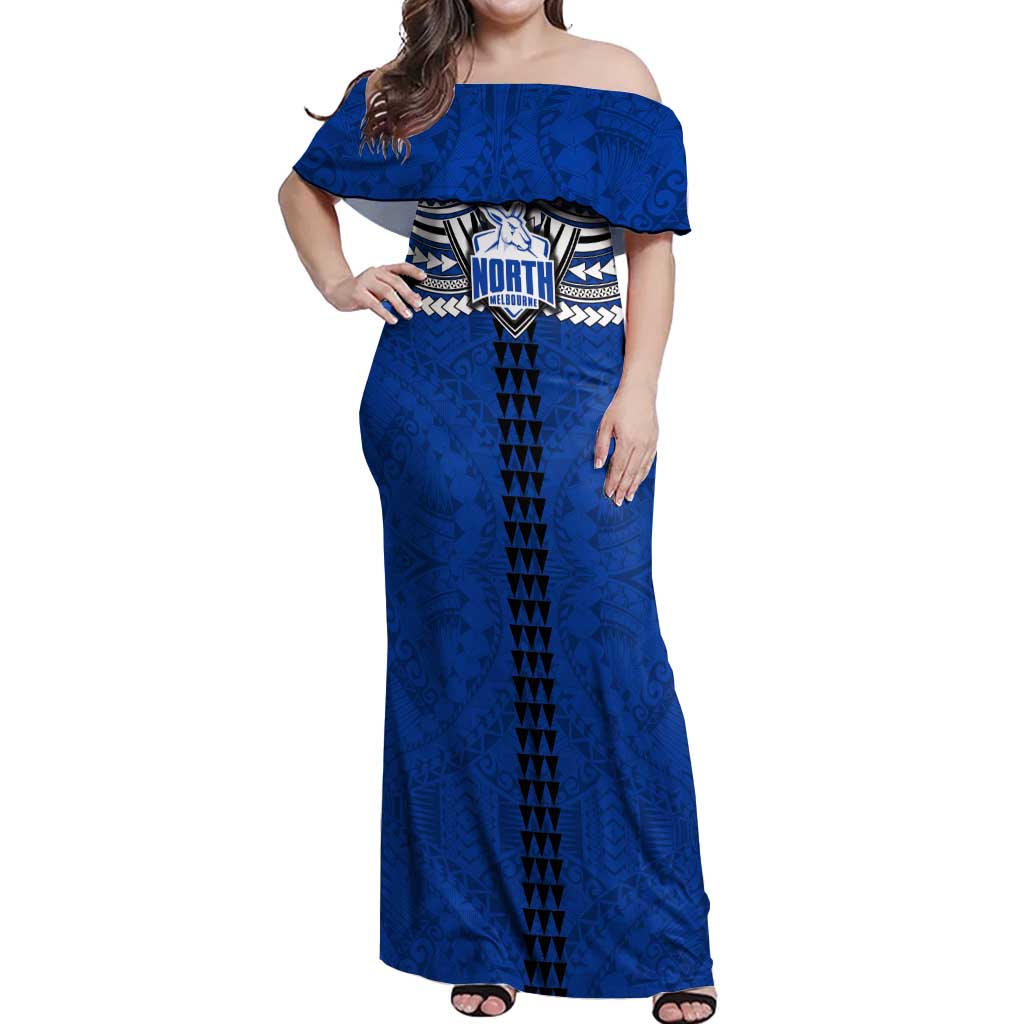 Personalized North Melbourne Kangaroos Off Shoulder Maxi Dress Polynesian Tribal Pattern Heritage Football