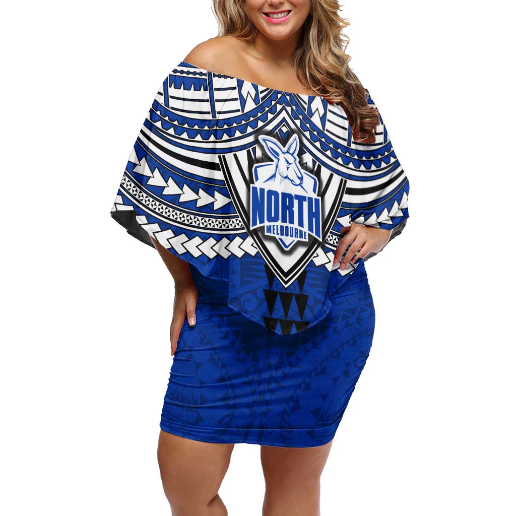 Personalized North Melbourne Kangaroos Off Shoulder Short Dress Polynesian Tribal Pattern Heritage Football