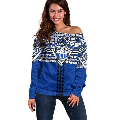 Personalized North Melbourne Kangaroos Off Shoulder Sweater Polynesian Tribal Pattern Heritage Football
