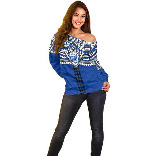 Personalized North Melbourne Kangaroos Off Shoulder Sweater Polynesian Tribal Pattern Heritage Football