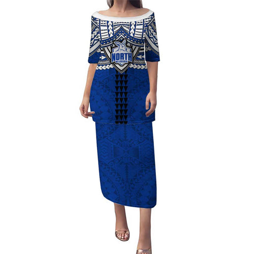 Personalized North Melbourne Kangaroos Puletasi Polynesian Tribal Pattern Heritage Football