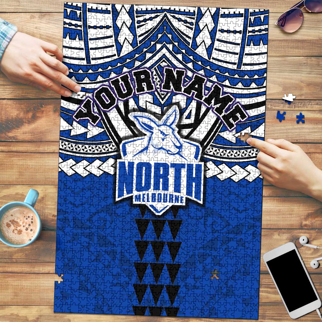 Personalized North Melbourne Kangaroos Puzzle Polynesian Tribal Pattern Heritage Football