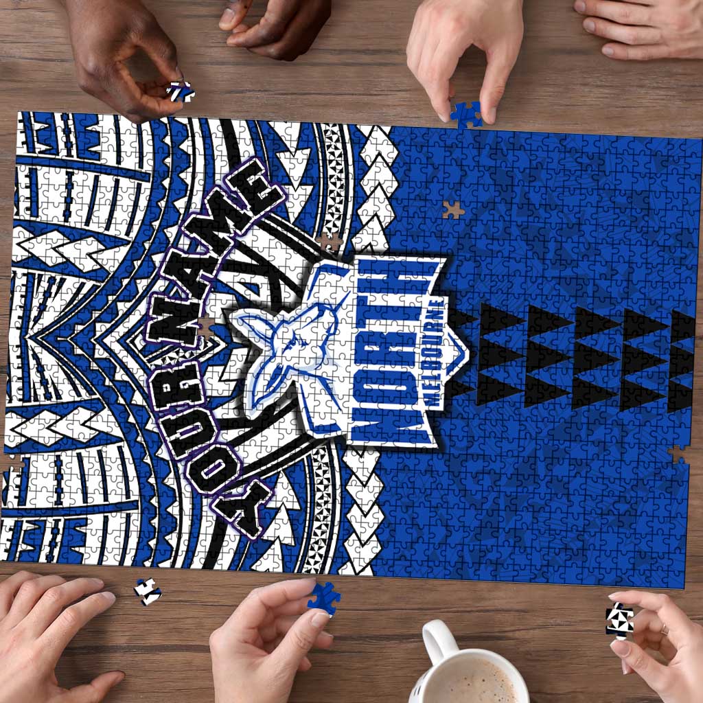 Personalized North Melbourne Kangaroos Puzzle Polynesian Tribal Pattern Heritage Football