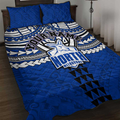 Personalized North Melbourne Kangaroos Quilt Bed Set Polynesian Tribal Pattern Heritage Football