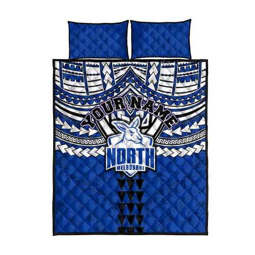 Personalized North Melbourne Kangaroos Quilt Bed Set Polynesian Tribal Pattern Heritage Football