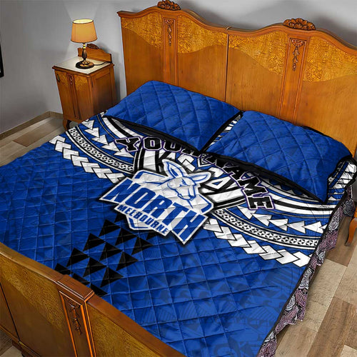 Personalized North Melbourne Kangaroos Quilt Bed Set Polynesian Tribal Pattern Heritage Football