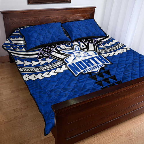 Personalized North Melbourne Kangaroos Quilt Bed Set Polynesian Tribal Pattern Heritage Football