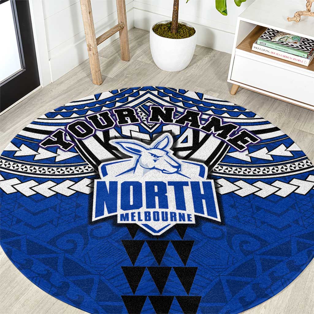 Personalized North Melbourne Kangaroos Round Carpet Polynesian Tribal Pattern Heritage Football