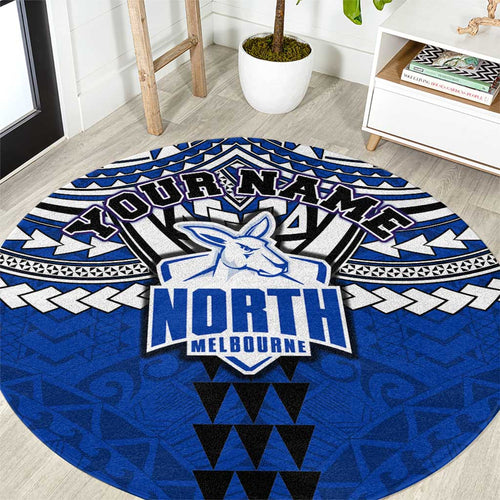 Personalized North Melbourne Kangaroos Round Carpet Polynesian Tribal Pattern Heritage Football