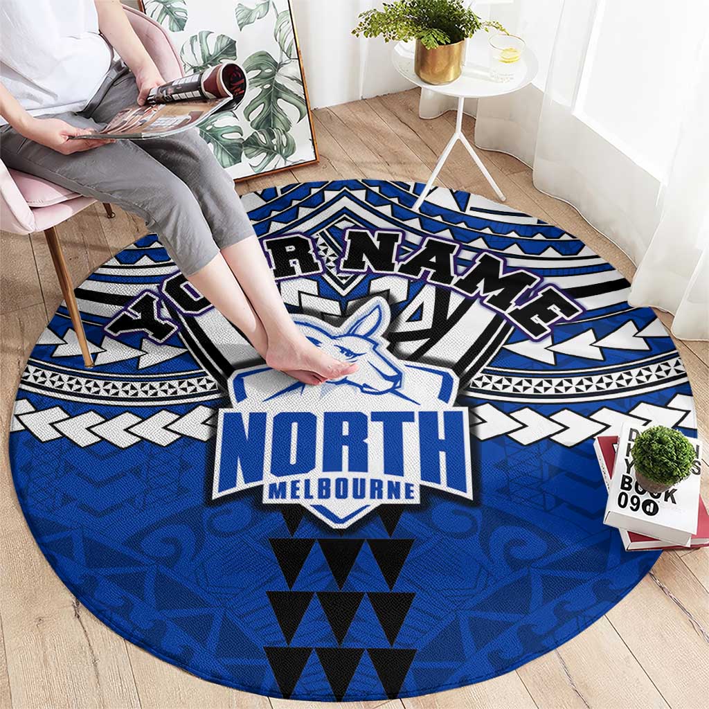 Personalized North Melbourne Kangaroos Round Carpet Polynesian Tribal Pattern Heritage Football