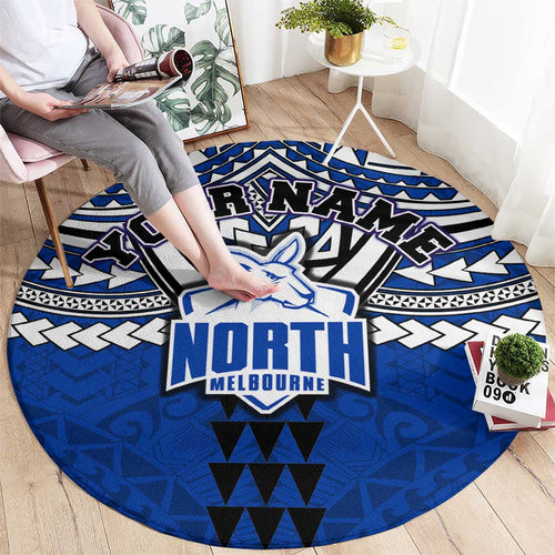 Personalized North Melbourne Kangaroos Round Carpet Polynesian Tribal Pattern Heritage Football