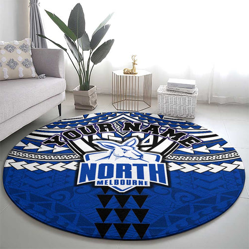 Personalized North Melbourne Kangaroos Round Carpet Polynesian Tribal Pattern Heritage Football