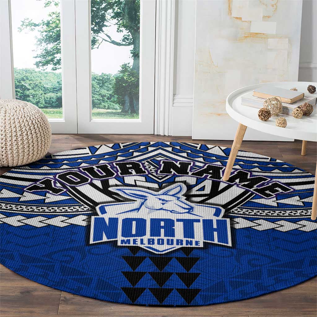 Personalized North Melbourne Kangaroos Round Carpet Polynesian Tribal Pattern Heritage Football