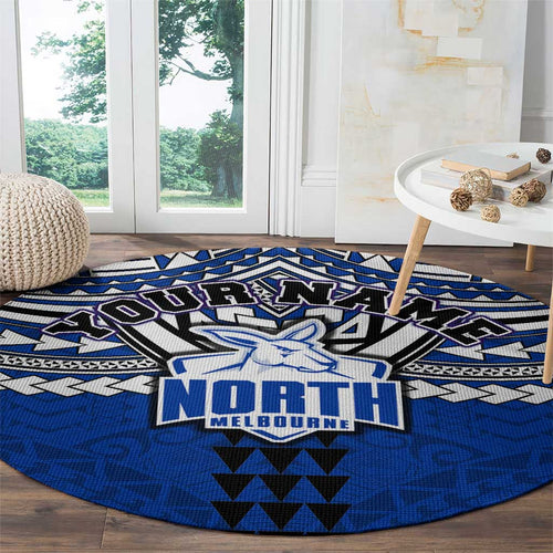 Personalized North Melbourne Kangaroos Round Carpet Polynesian Tribal Pattern Heritage Football