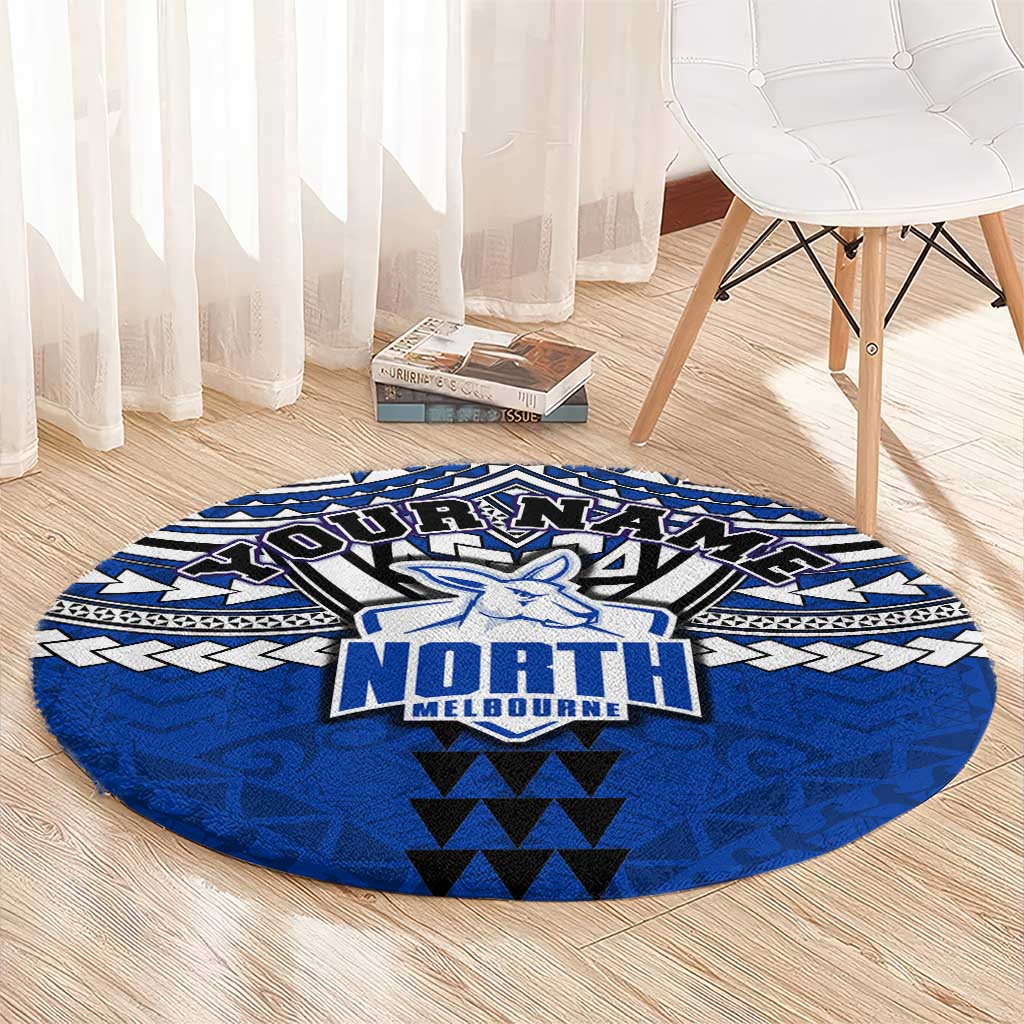 Personalized North Melbourne Kangaroos Round Carpet Polynesian Tribal Pattern Heritage Football