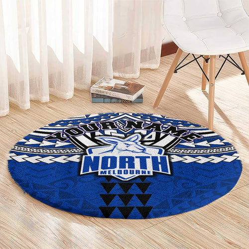 Personalized North Melbourne Kangaroos Round Carpet Polynesian Tribal Pattern Heritage Football