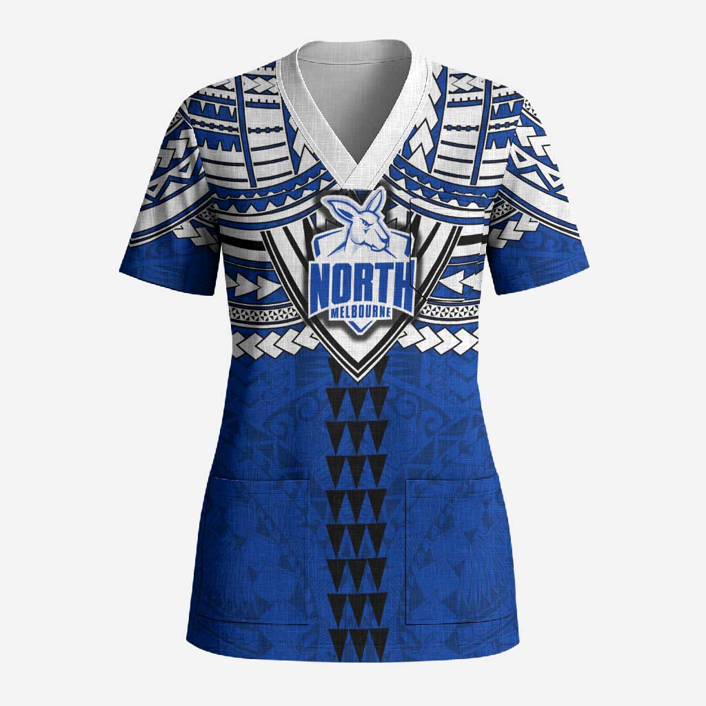 Personalized North Melbourne Kangaroos Scrub Top Polynesian Tribal Pattern Heritage Football