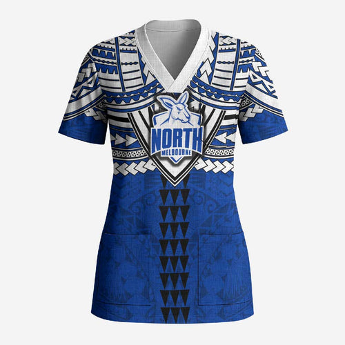 Personalized North Melbourne Kangaroos Scrub Top Polynesian Tribal Pattern Heritage Football