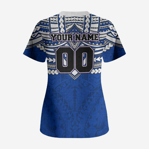 Personalized North Melbourne Kangaroos Scrub Top Polynesian Tribal Pattern Heritage Football