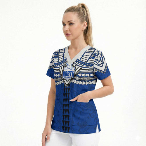 Personalized North Melbourne Kangaroos Scrub Top Polynesian Tribal Pattern Heritage Football