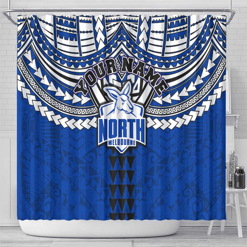 Personalized North Melbourne Kangaroos Shower Curtain Polynesian Tribal Pattern Heritage Football