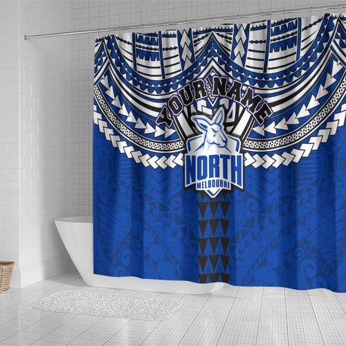 Personalized North Melbourne Kangaroos Shower Curtain Polynesian Tribal Pattern Heritage Football