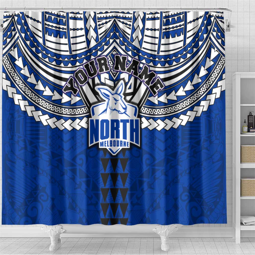 Personalized North Melbourne Kangaroos Shower Curtain Polynesian Tribal Pattern Heritage Football