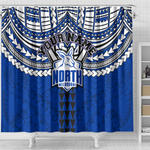 Personalized North Melbourne Kangaroos Shower Curtain Polynesian Tribal Pattern Heritage Football
